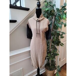 Zara Basic Hoodie Dress Womens Small Beige Black Short Sleeve Casual Streetwear